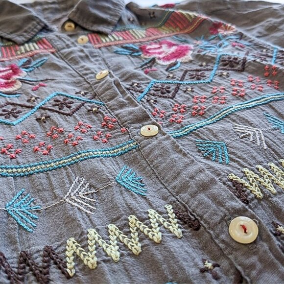 JOHNNY WAS 3J Workshop Prairie Rose Embroidered Button Down Bandit Blouse Sz XS - Picture 5 of 9